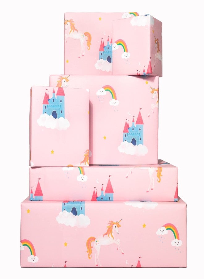 CENTRAL 23 Birthday Wrapping Paper - (x6) Pink Gift Wrap Sheets for Girls - Unicorn & Rainbow - New Baby - Magical Princess Giftwrap - Recyclable - Image 1